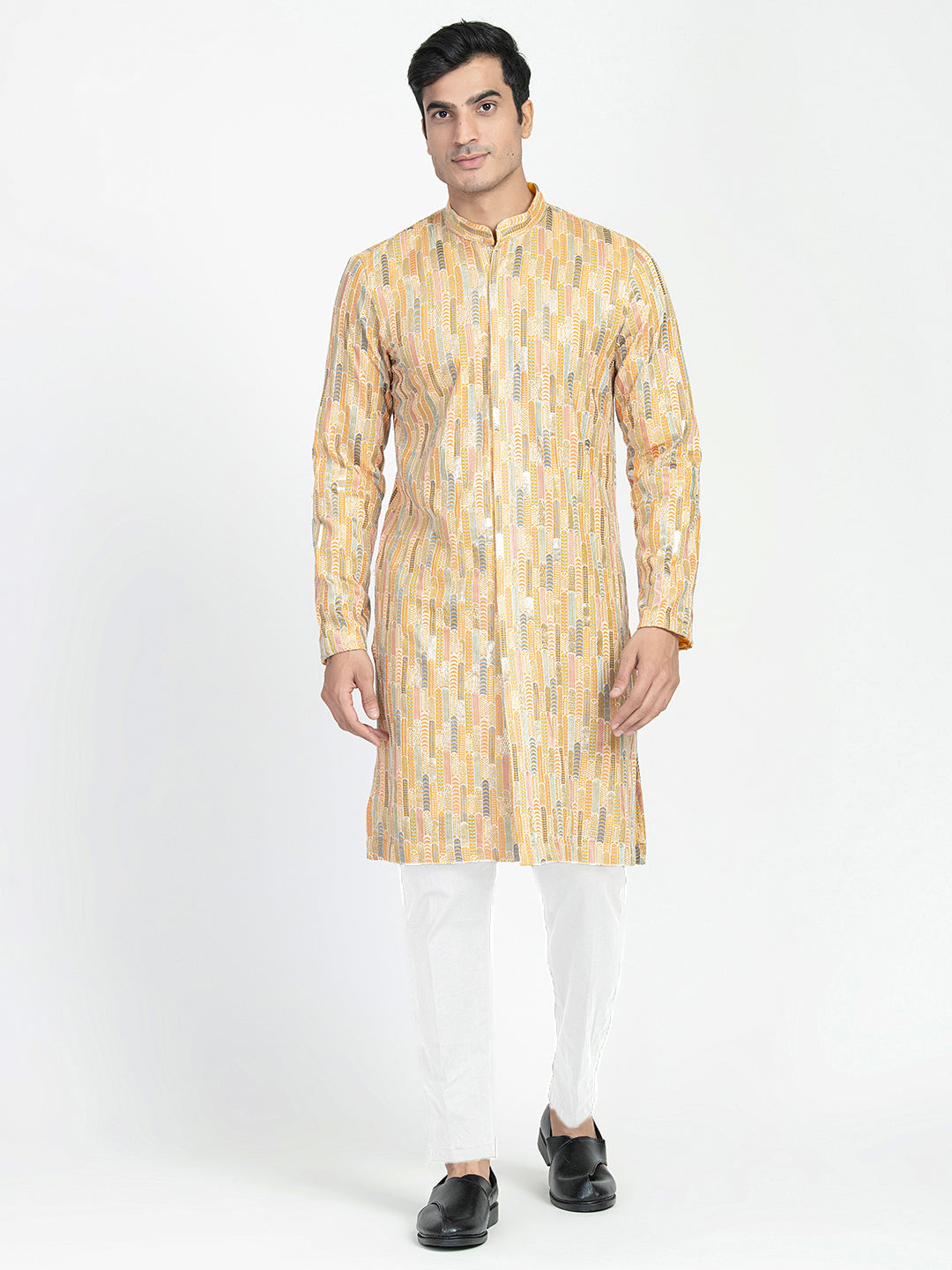 Full Buttoned Multicolored Kurta Set