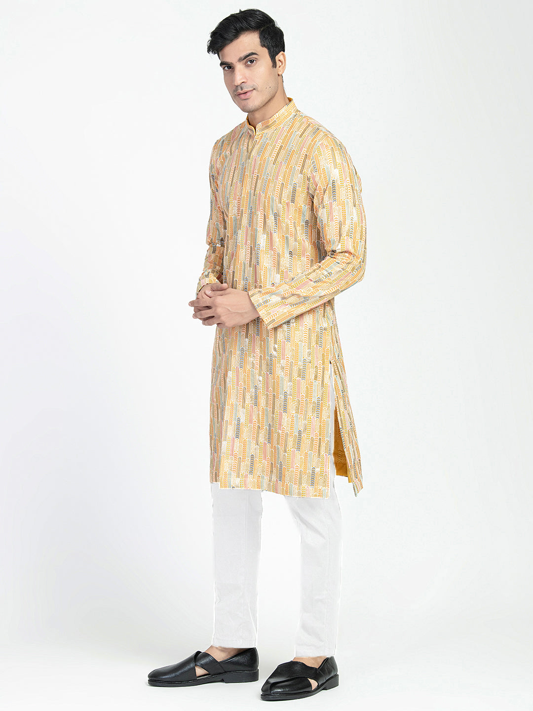 Full Buttoned Multicolored Kurta Set