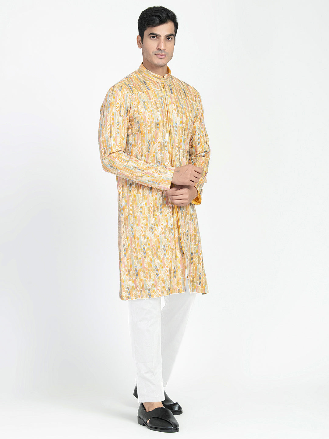 Full Buttoned Multicolored Kurta Set