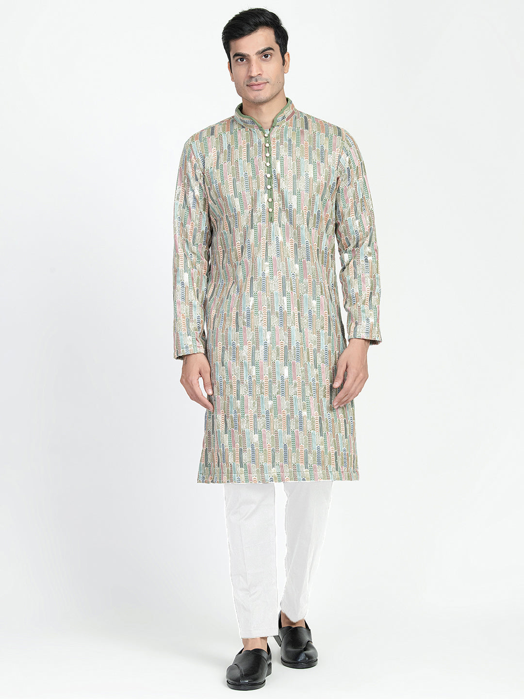 Formal Thread Embroidery Multicolored Kurta Set