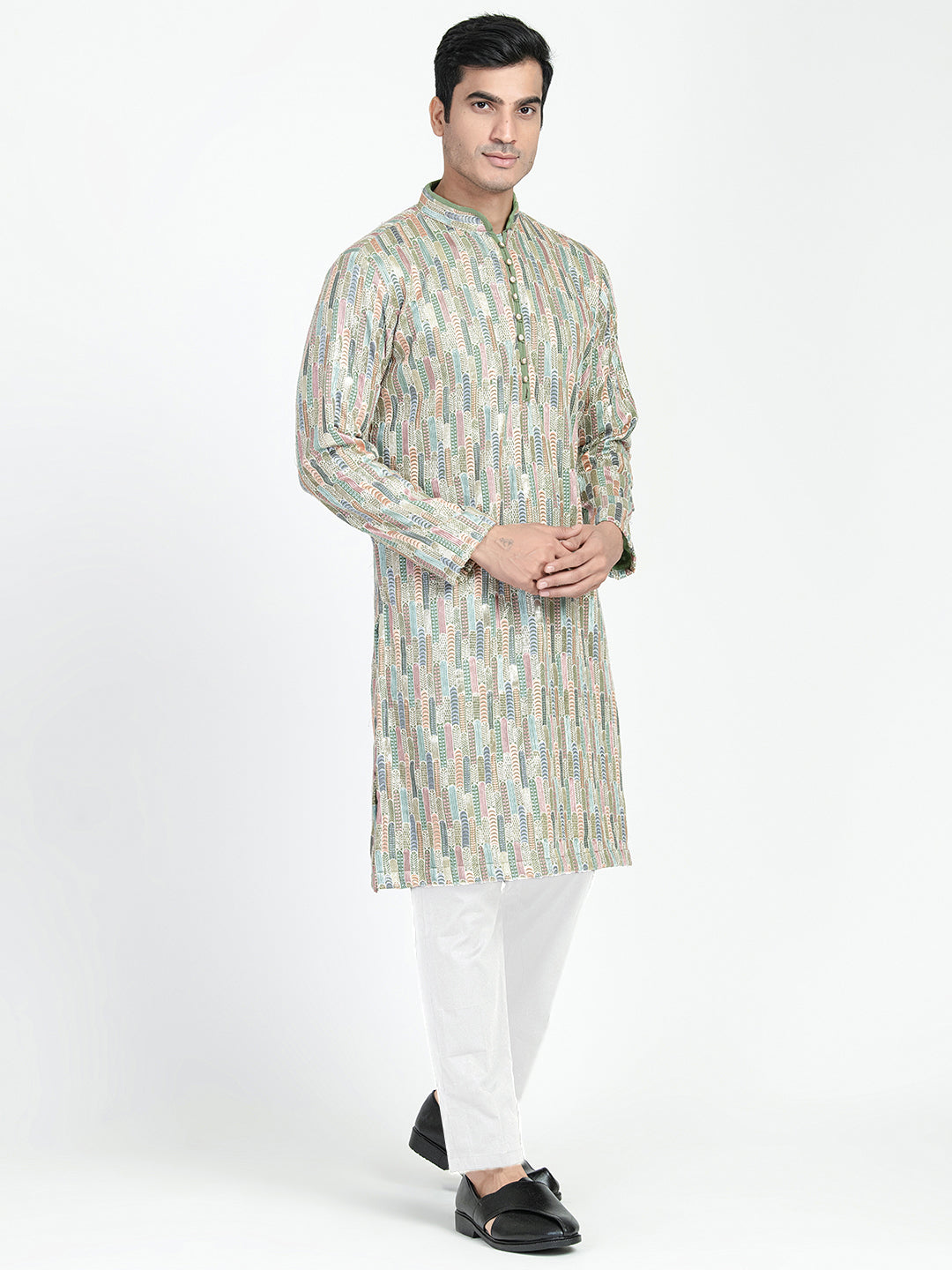 Formal Thread Embroidery Multicolored Kurta Set