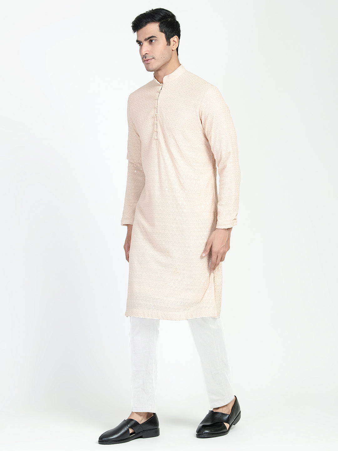 Mens Motif Work Chikankari Sequins Kurta Set