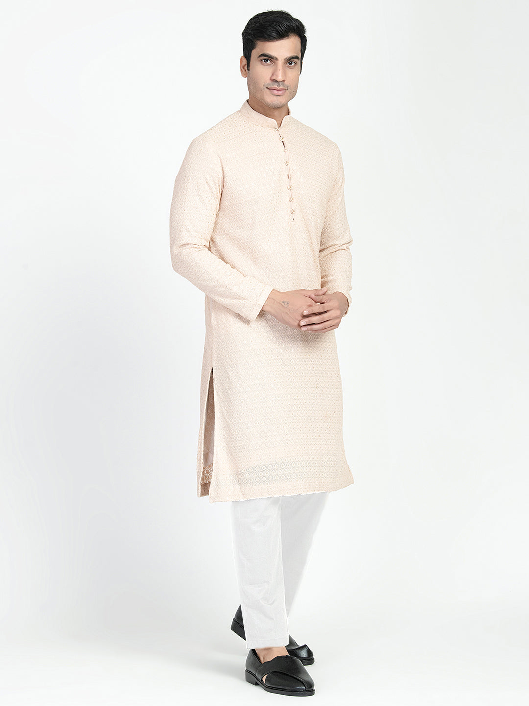 Mens Motif Work Chikankari Sequins Kurta Set