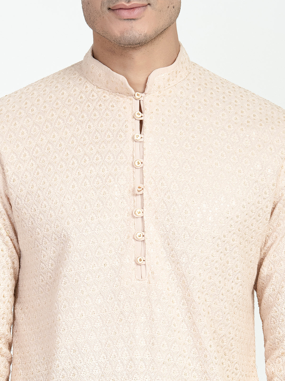 Mens Motif Work Chikankari Sequins Kurta Set