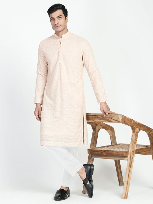 Mens Motif Work Chikankari Sequins Kurta Set