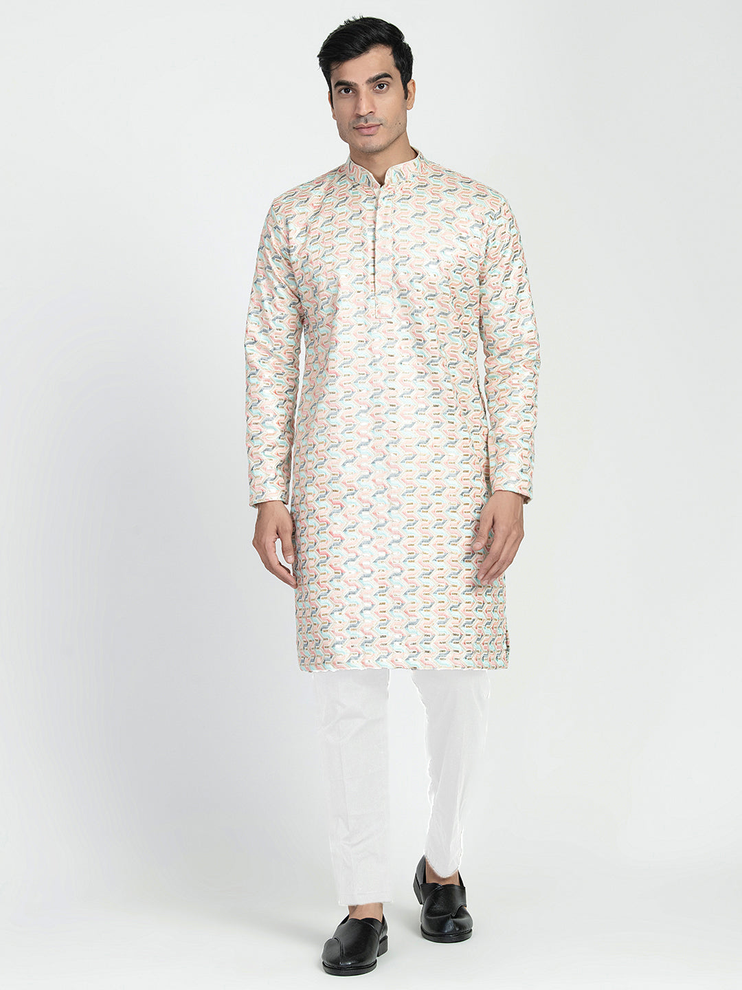 Formal Thread Embroidery Multicolored Kurta Set