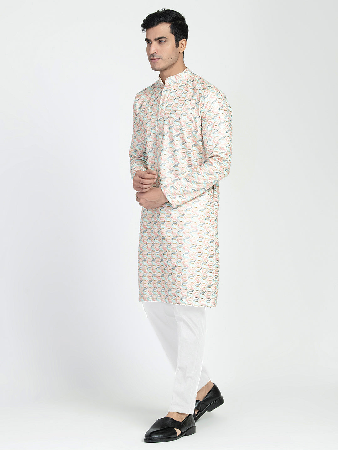 Formal Thread Embroidery Multicolored Kurta Set