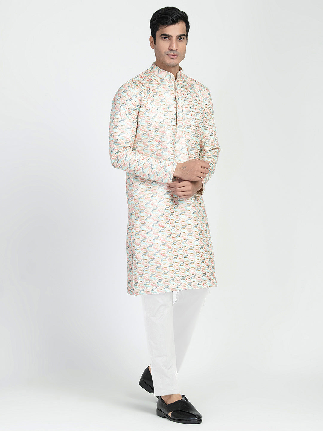 Formal Thread Embroidery Multicolored Kurta Set