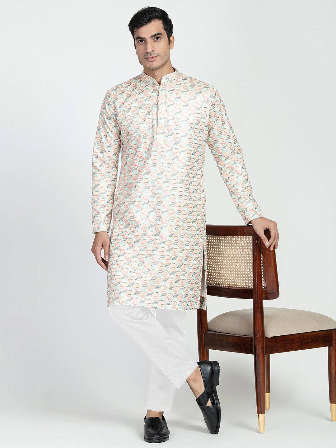 Formal Thread Embroidery Multicolored Kurta Set