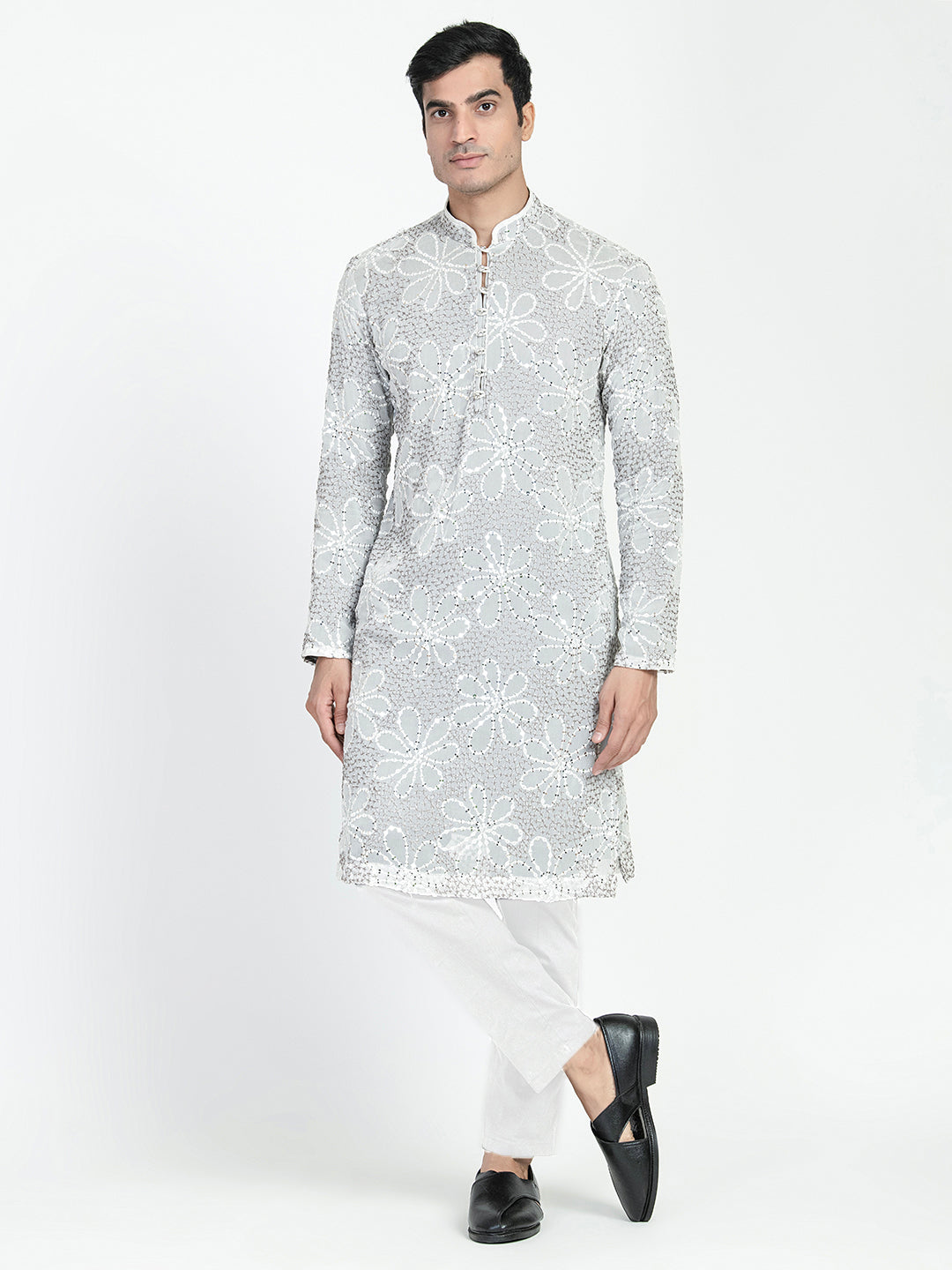 Lucknowi Sequins Worked Chikankari Kurta Set