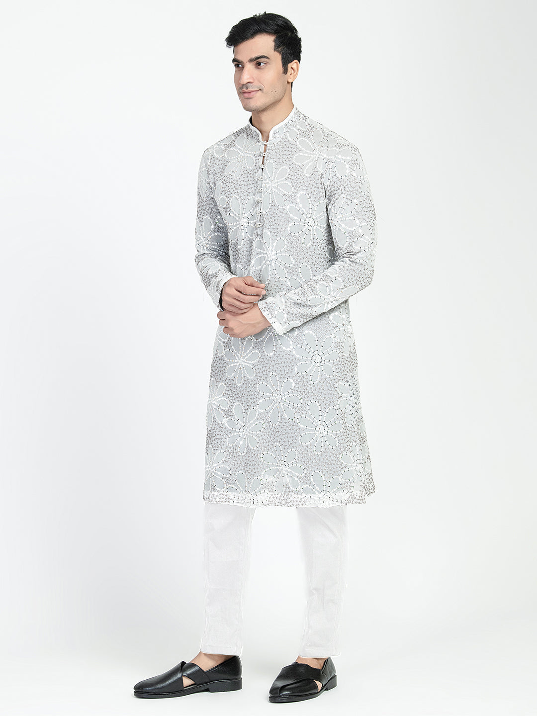 Lucknowi Sequins Worked Chikankari Kurta Set