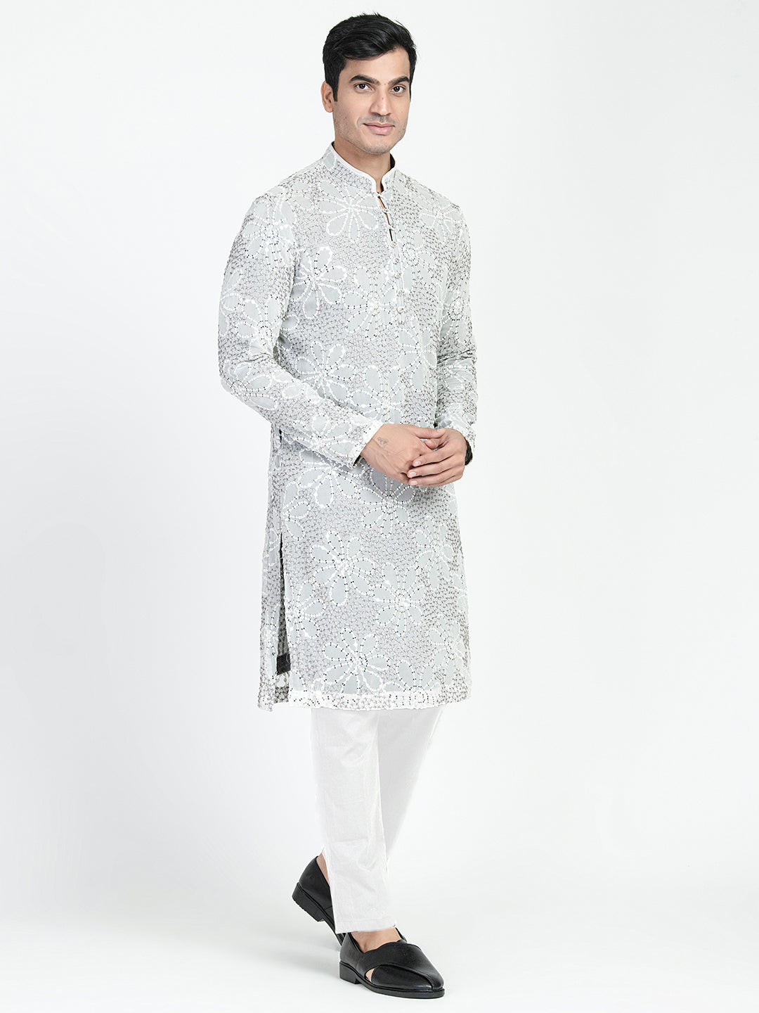 Lucknowi Sequins Worked Chikankari Kurta Set