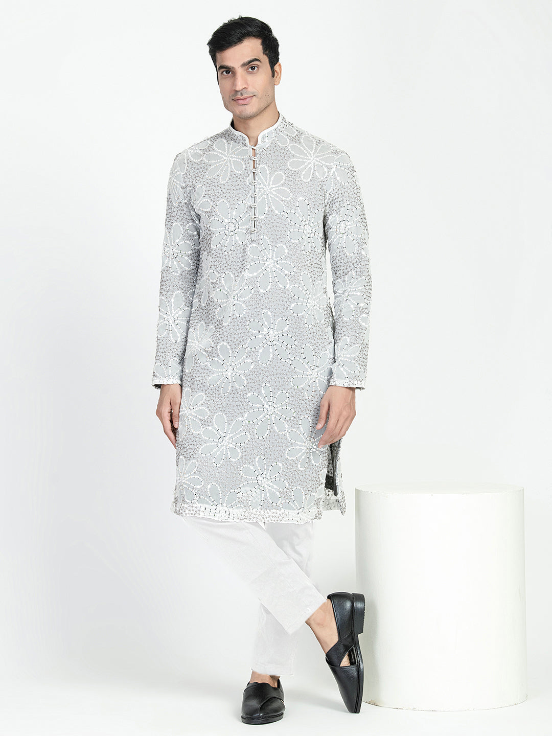 Lucknowi Sequins Worked Chikankari Kurta Set