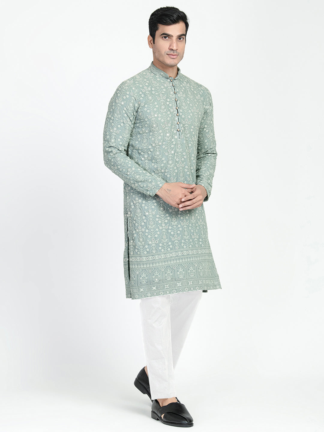 Classic Mirror Embroidery Kurta Set