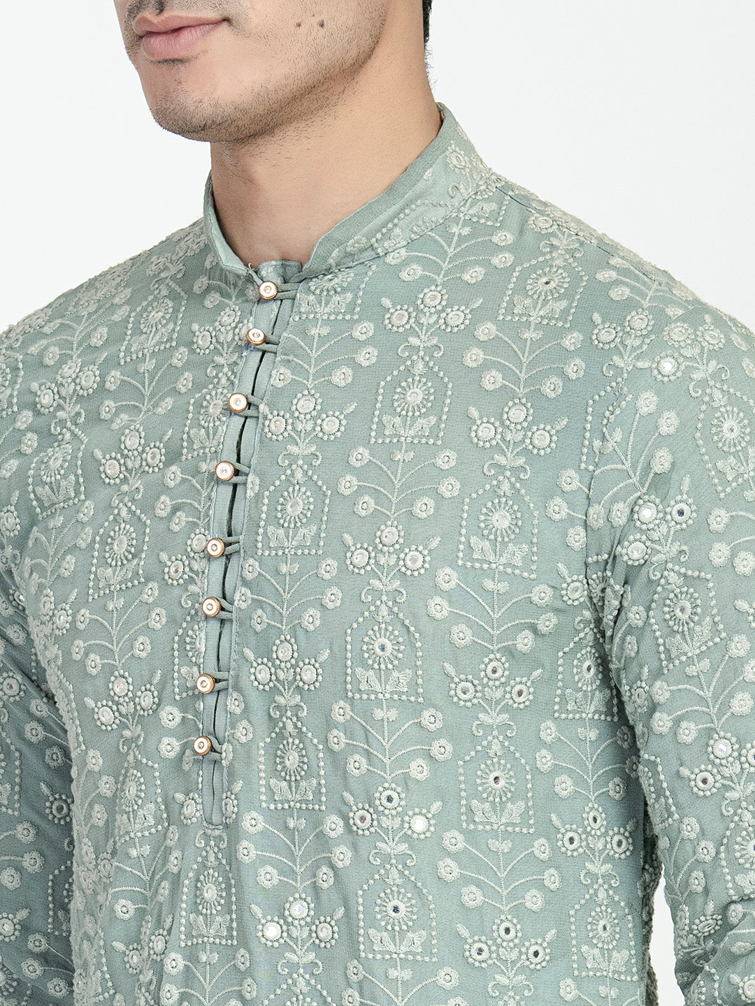 Classic Mirror Embroidery Kurta Set