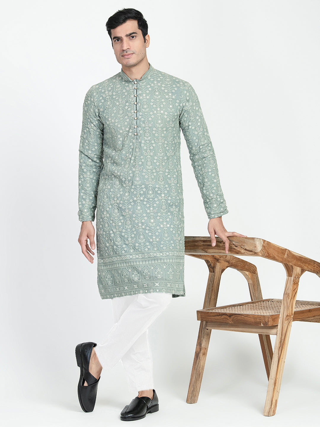 Classic Mirror Embroidery Kurta Set