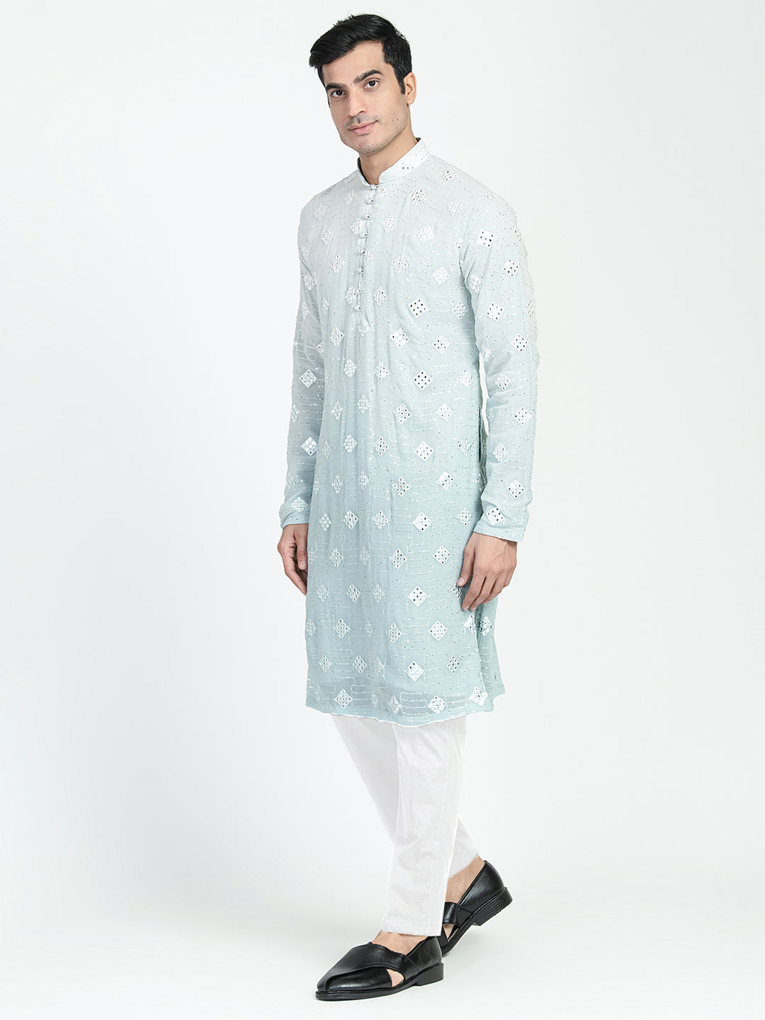 Ombre Effect Sequins Work Mirror Embroidery Kurta Set