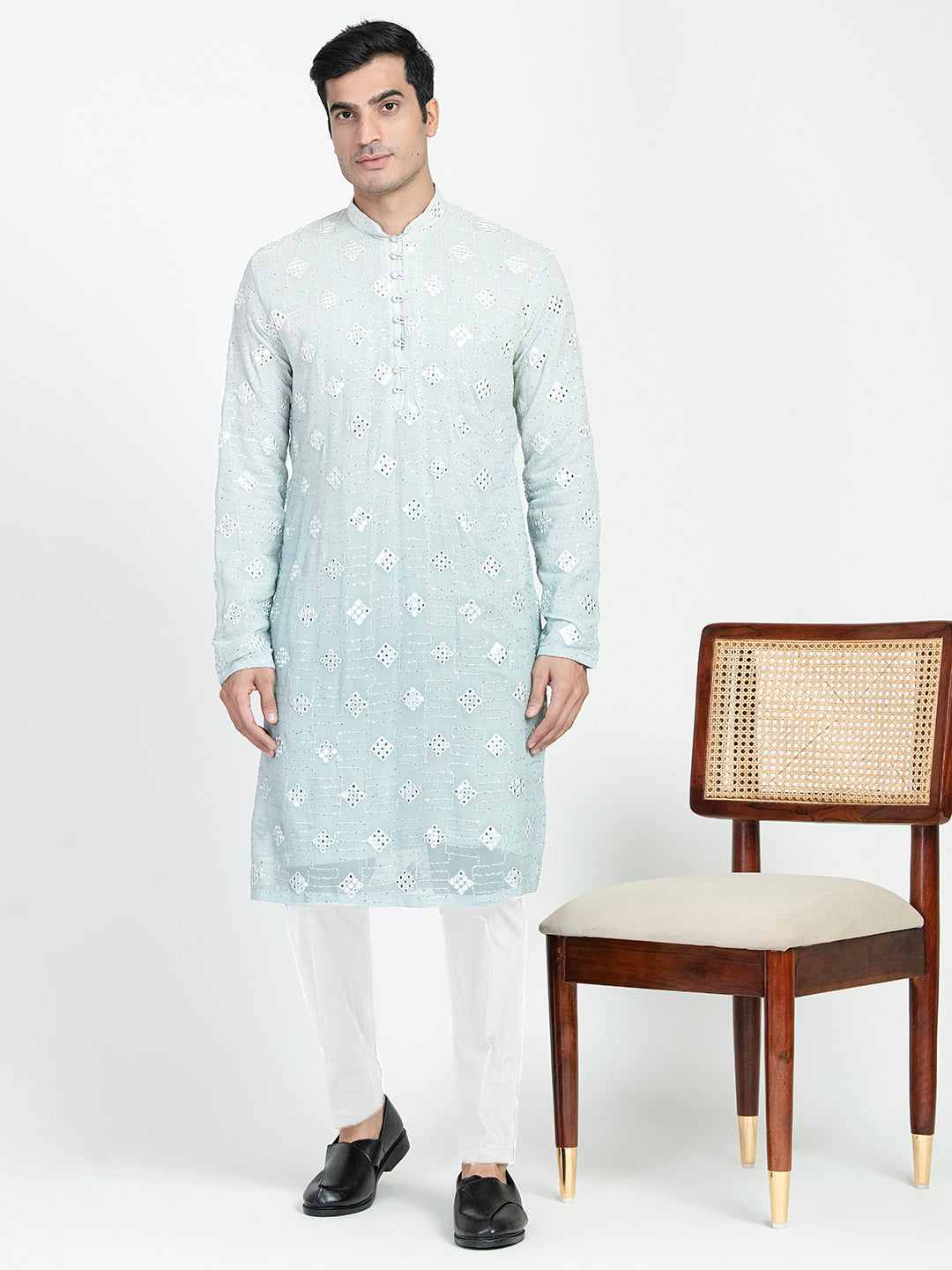 Ombre Effect Sequins Work Mirror Embroidery Kurta Set