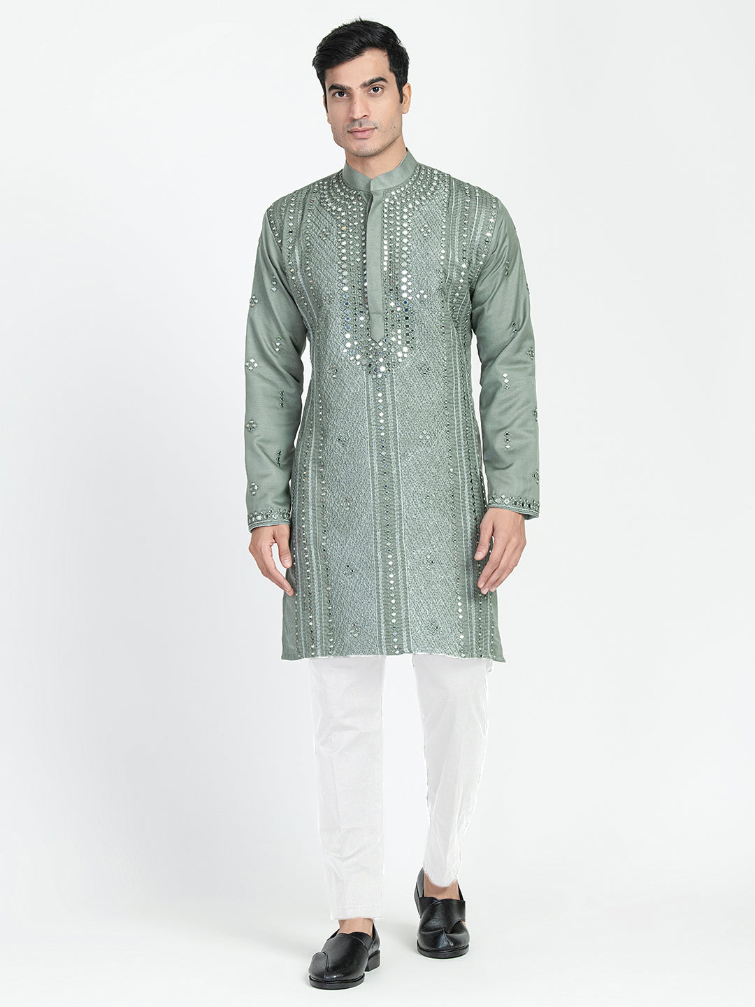 Thread Embroidered Real Glass Work Kurta Set