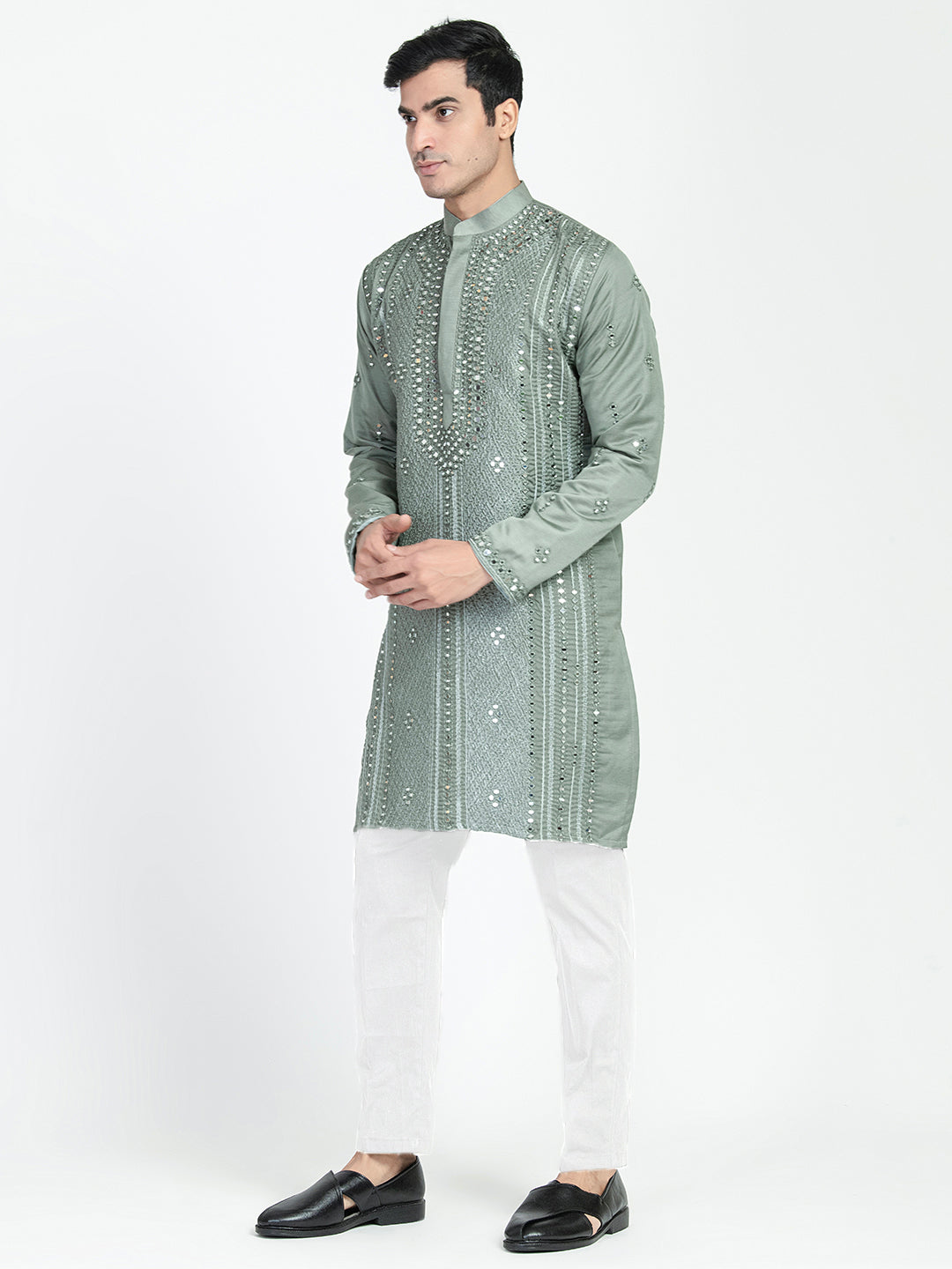 Thread Embroidered Real Glass Work Kurta Set