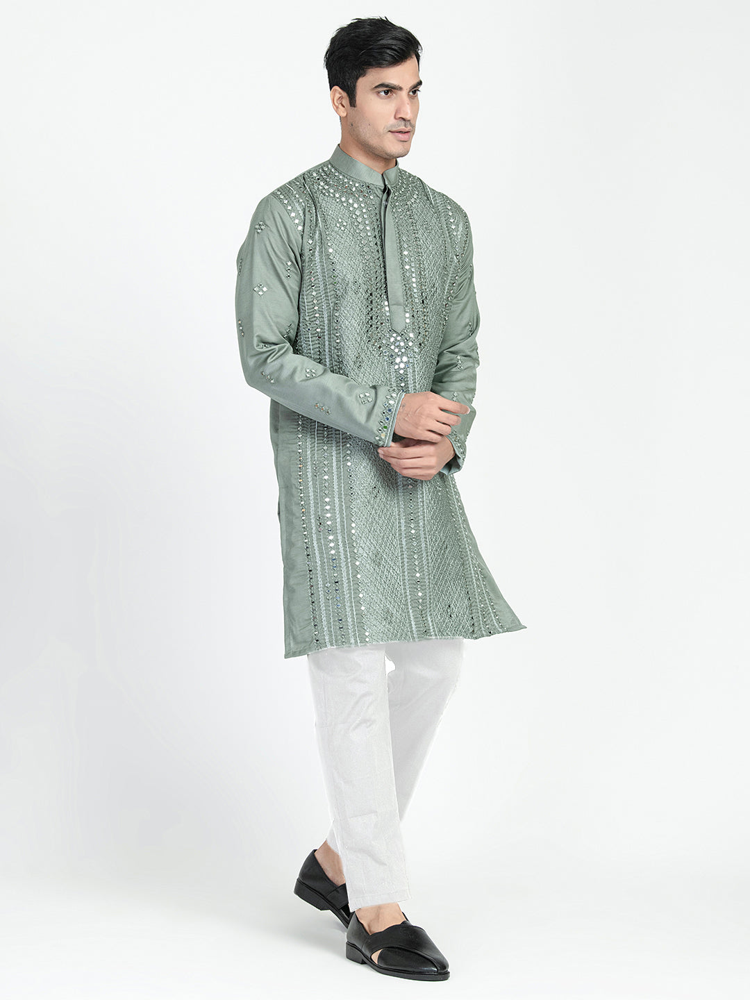 Thread Embroidered Real Glass Work Kurta Set