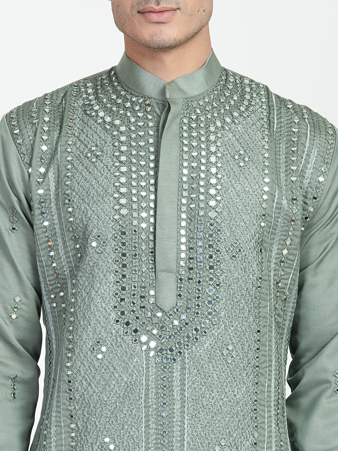 Thread Embroidered Real Glass Work Kurta Set