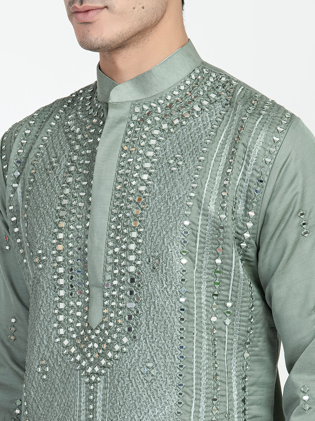 Thread Embroidered Real Glass Work Kurta Set