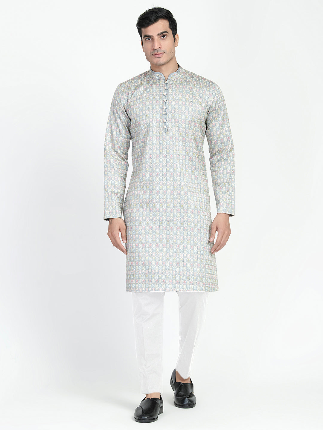 Formal Thread Embroidery Multicolored Kurta Set