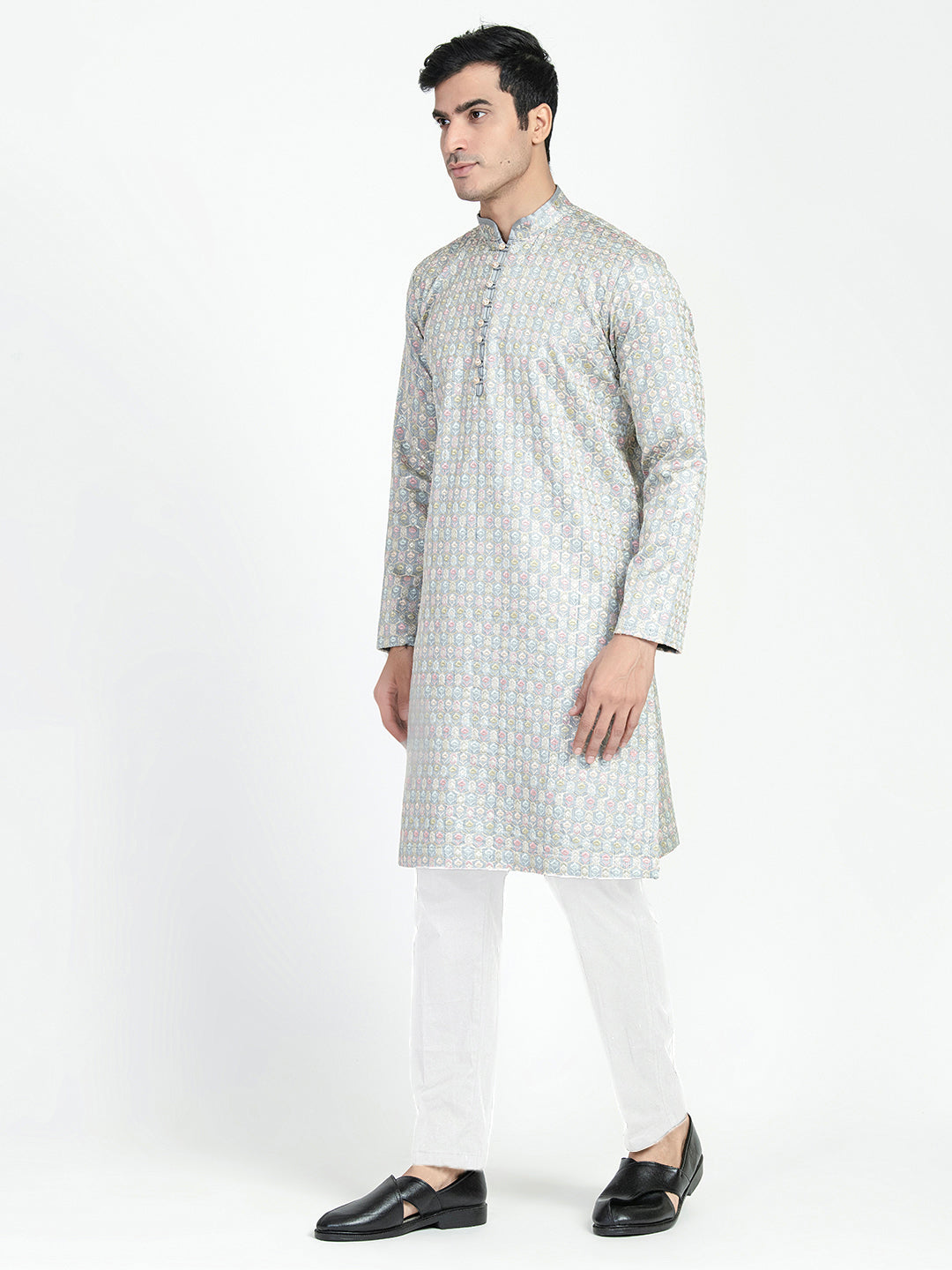 Formal Thread Embroidery Multicolored Kurta Set