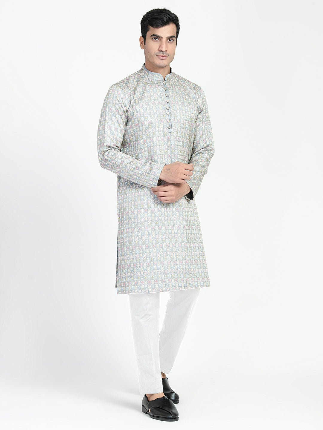 Formal Thread Embroidery Multicolored Kurta Set