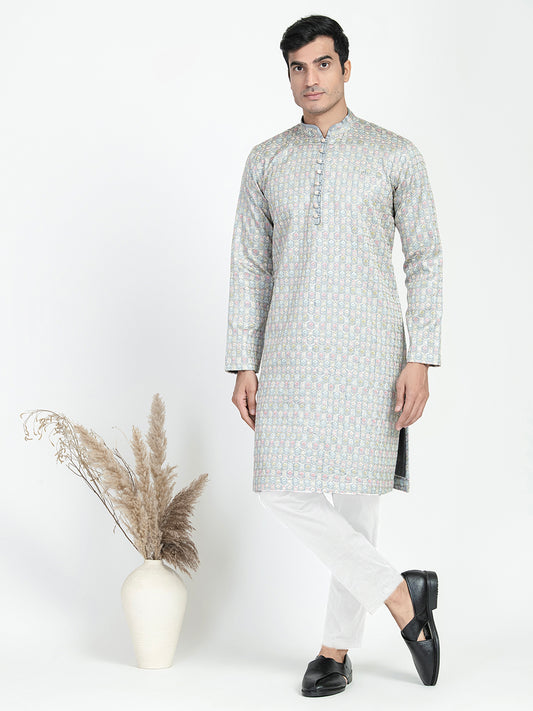 Formal Thread Embroidery Multicolored Kurta Set