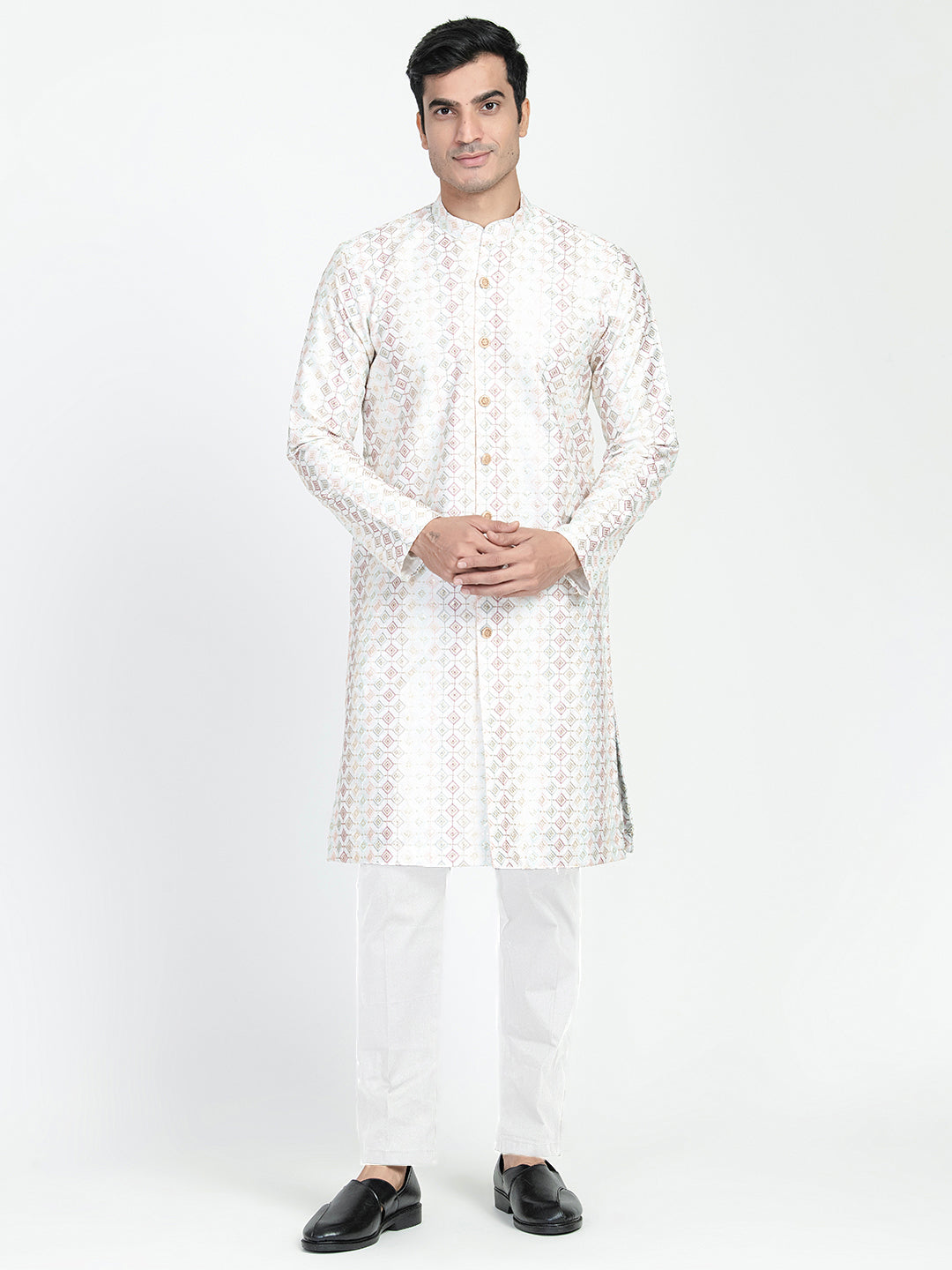 Full Buttoned Multicolored Kurta Set