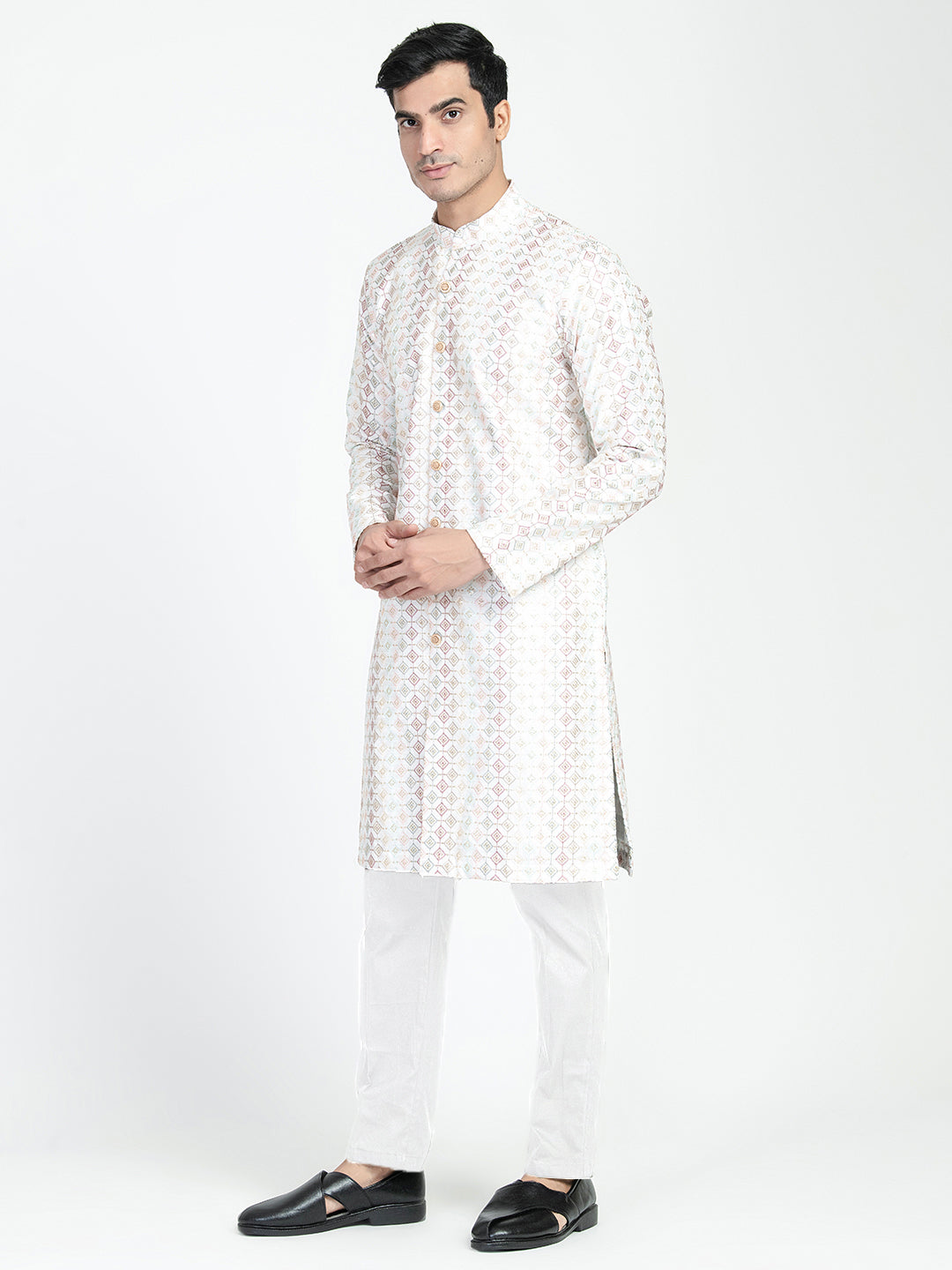 Full Buttoned Multicolored Kurta Set