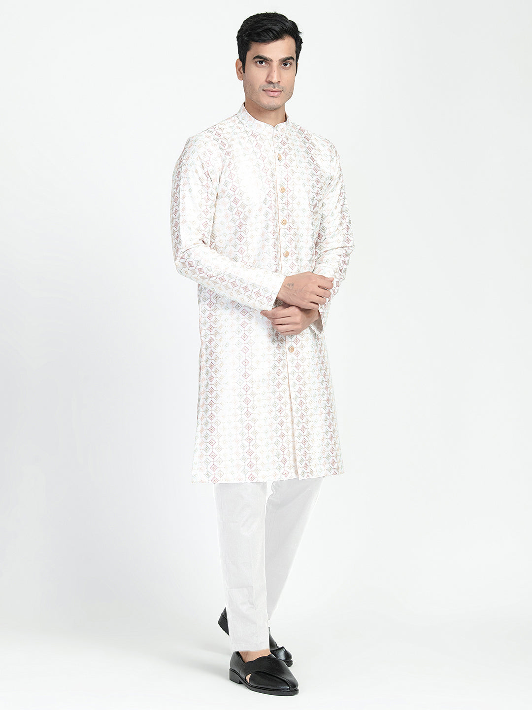 Full Buttoned Multicolored Kurta Set