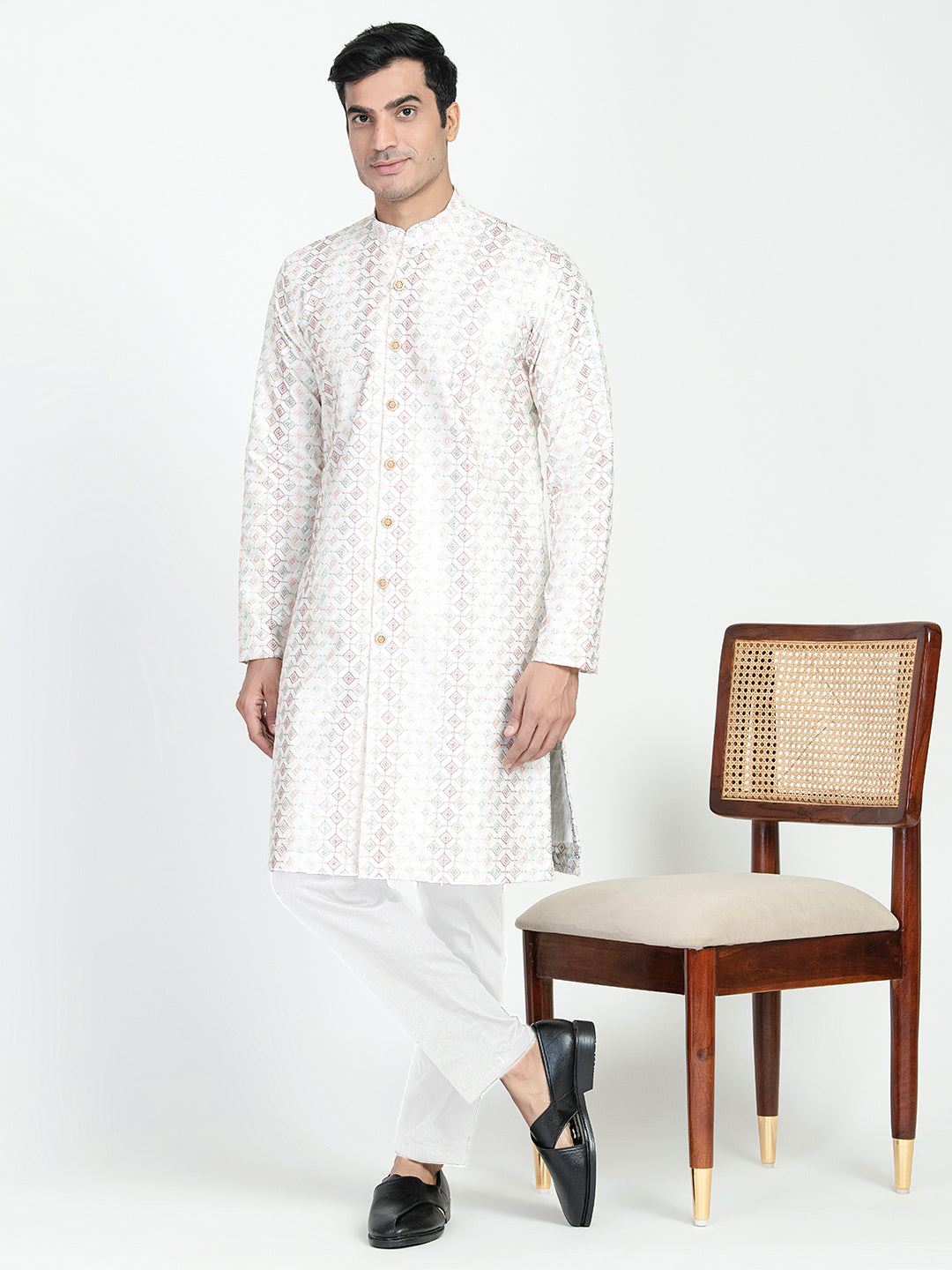 Full Buttoned Multicolored Kurta Set