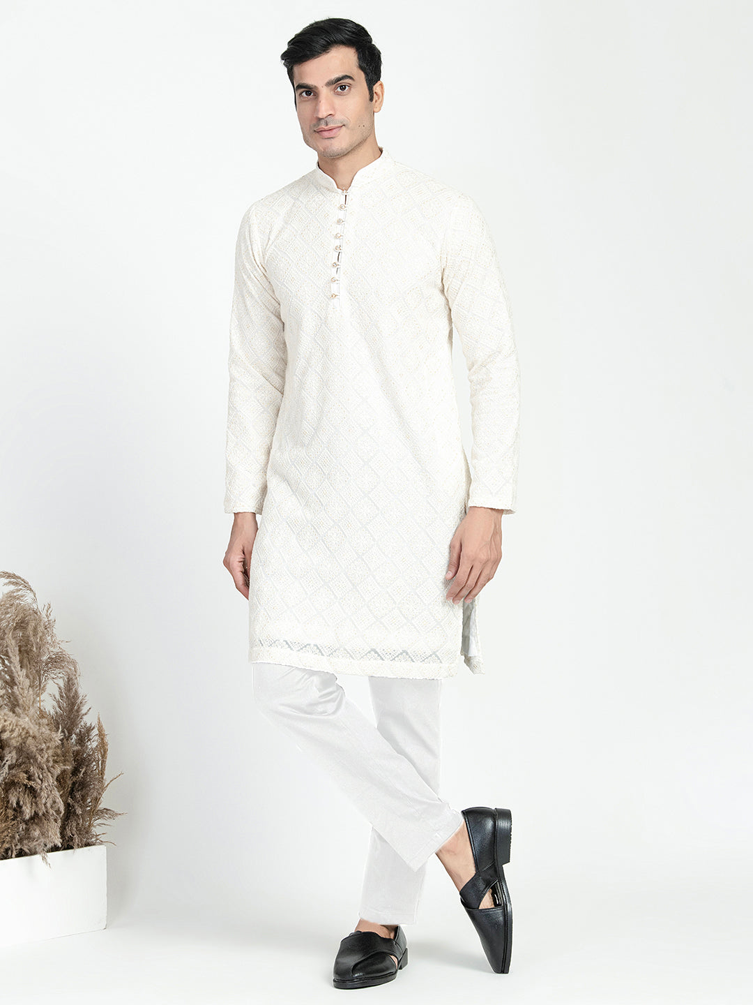 Lucknowi Sequins Worked Chikankari Kurta Set