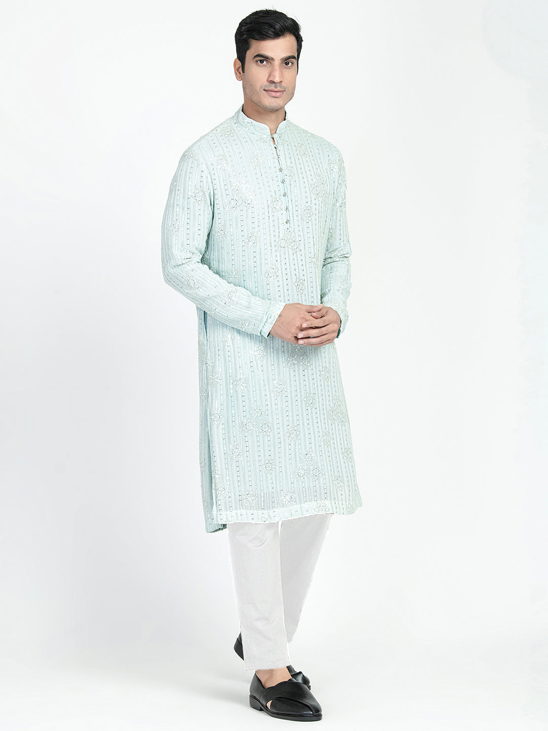 Mens Star Design Sequins Work Kurta Set