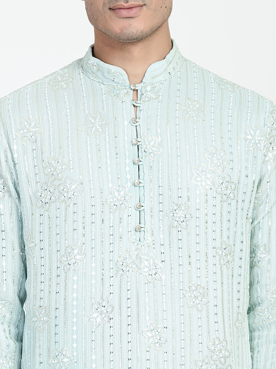 Mens Star Design Sequins Work Kurta Set