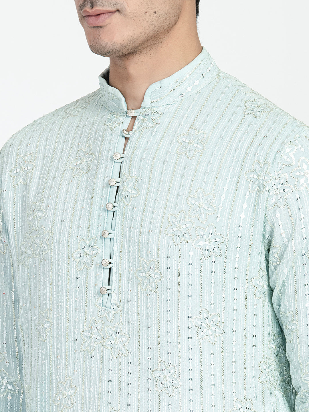 Mens Star Design Sequins Work Kurta Set