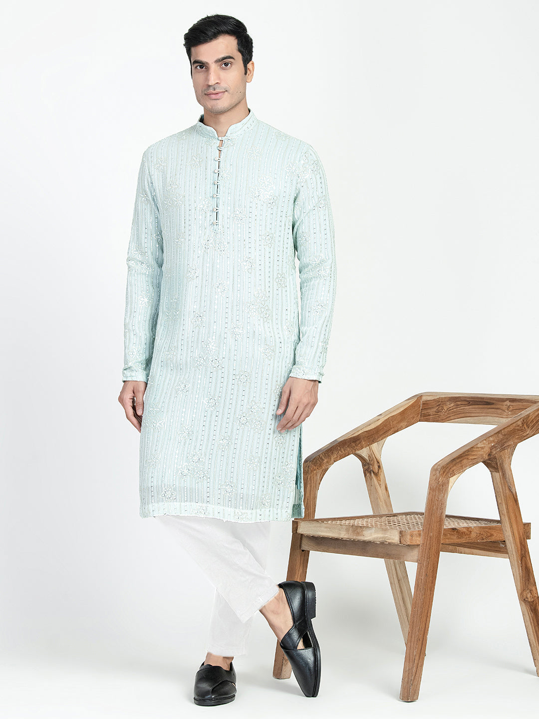 Mens Star Design Sequins Work Kurta Set