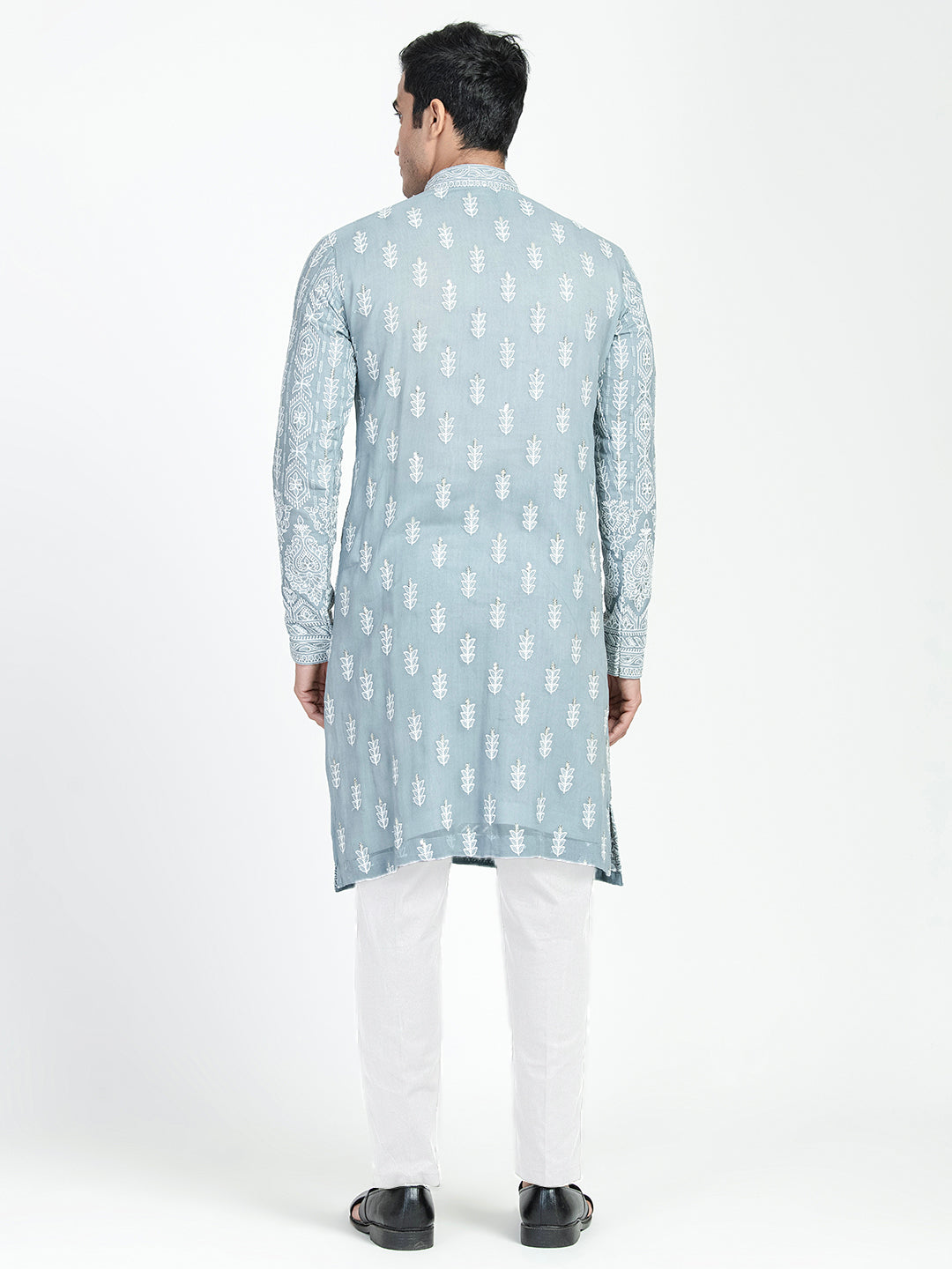 Mens Lucknowi Chikankari Sequins Kurta Set