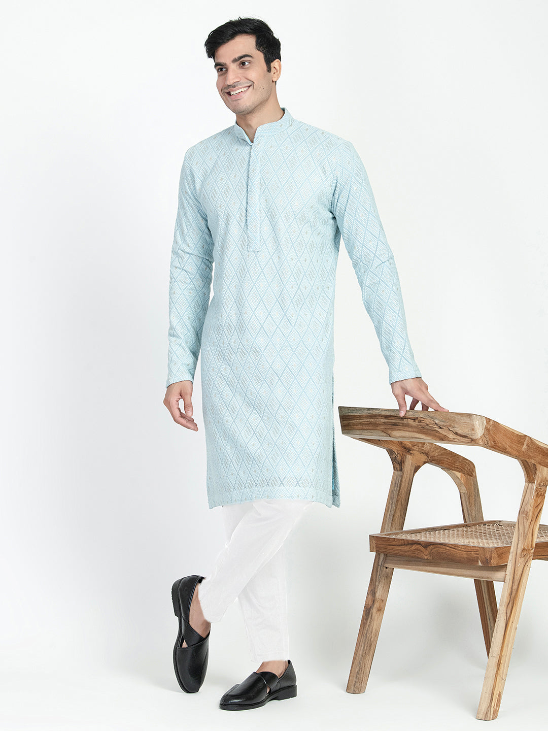 Lucknowi Sequins Worked Chikankari Kurta Set