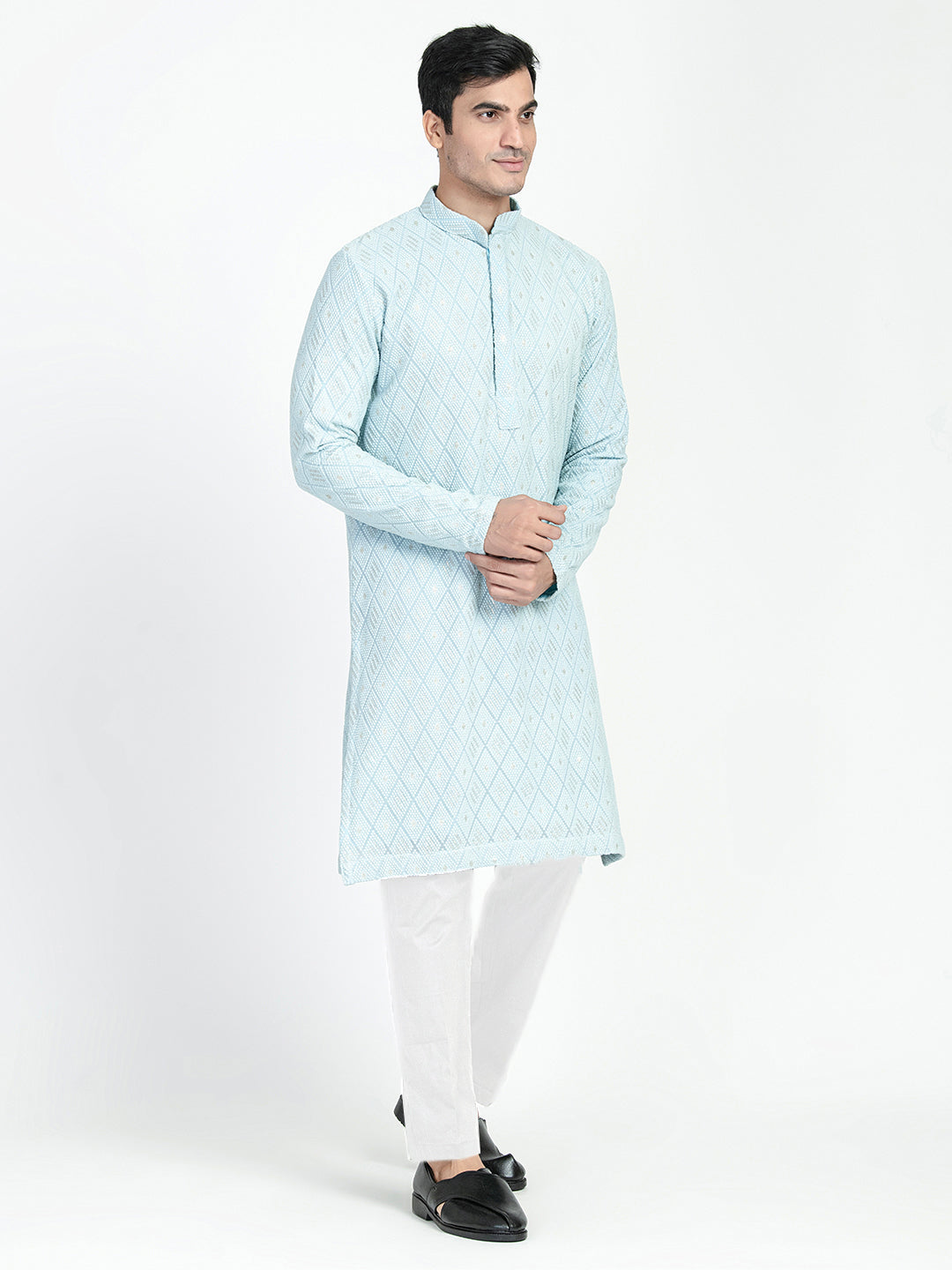 Lucknowi Sequins Worked Chikankari Kurta Set