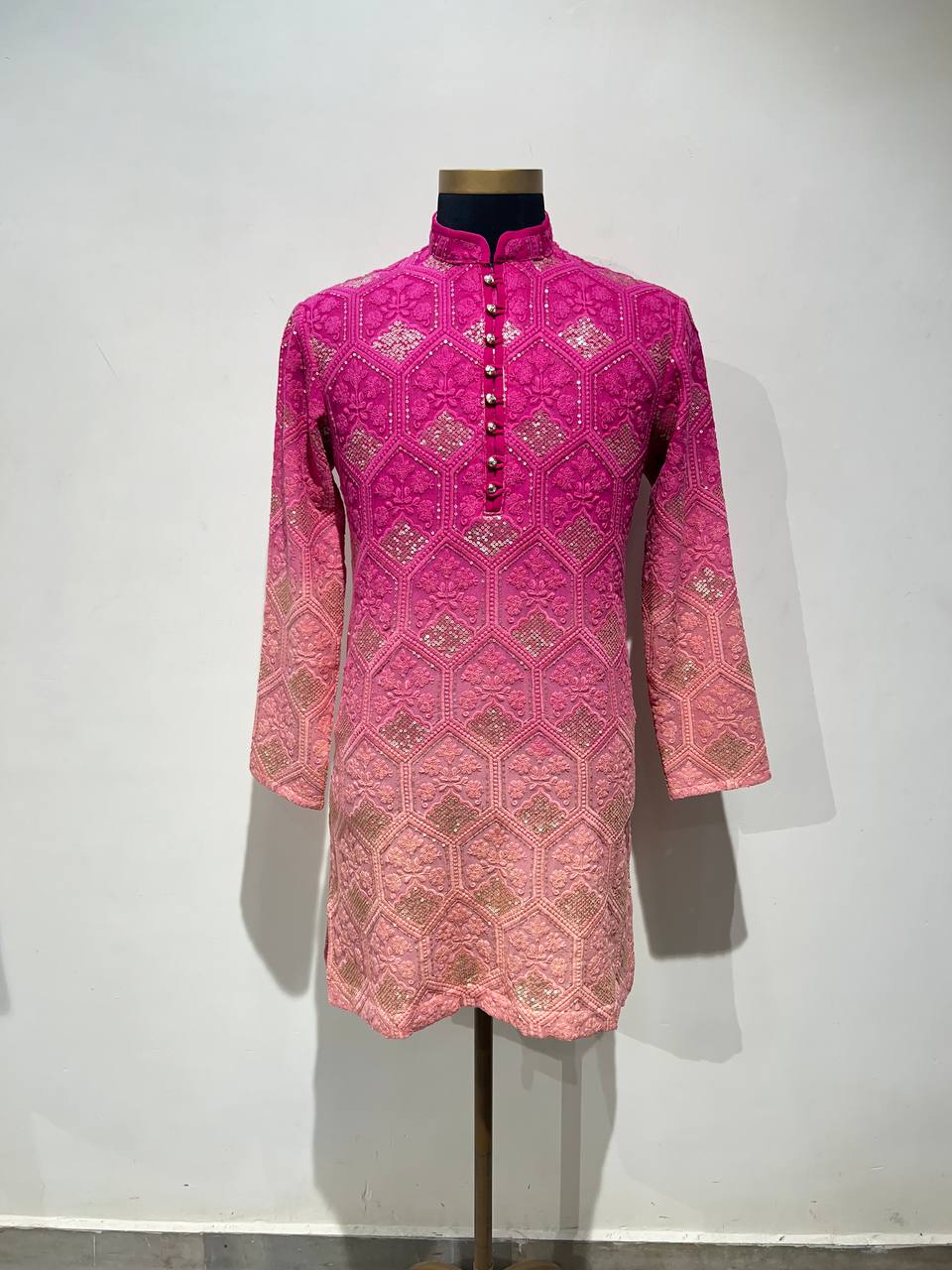 Ombre Dyed Chikankari Kurta Set With Sequins