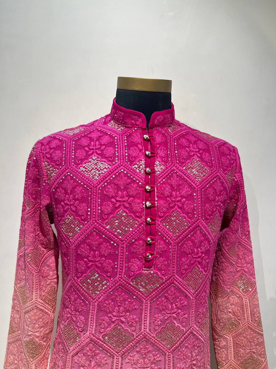 Ombre Dyed Chikankari Kurta Set With Sequins