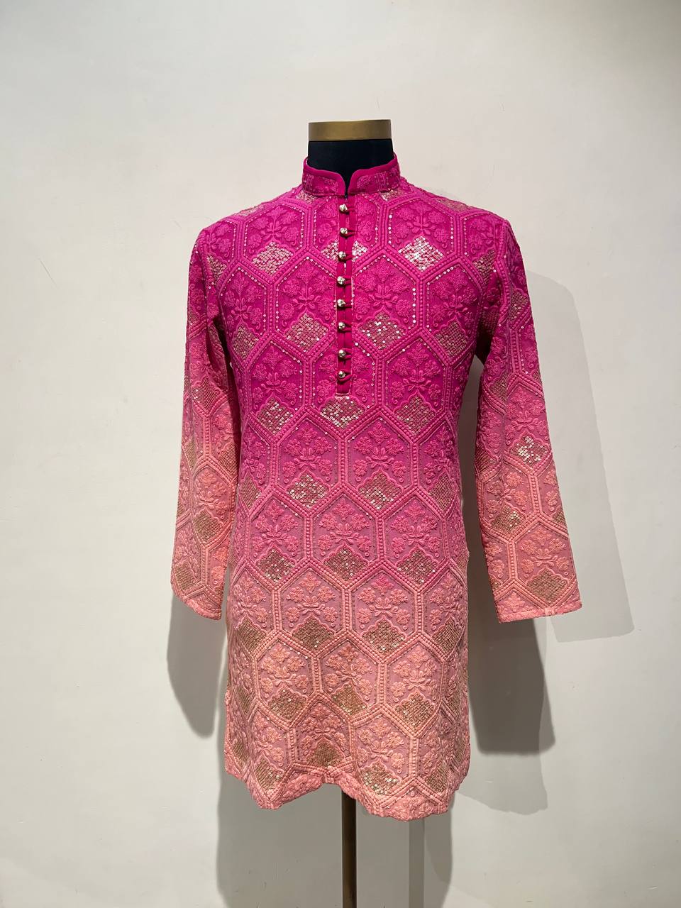 Ombre Dyed Chikankari Kurta Set With Sequins