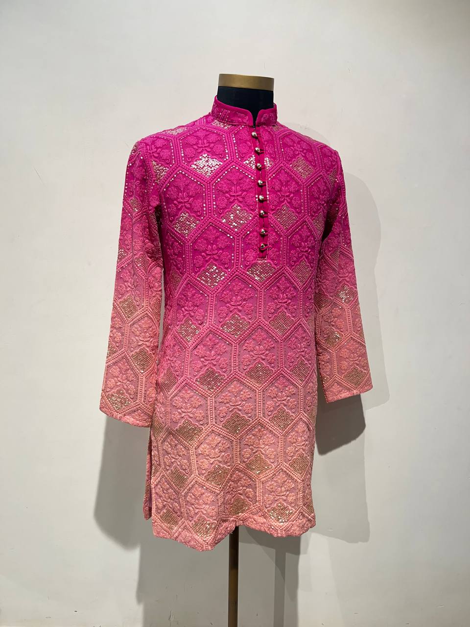 Ombre Dyed Chikankari Kurta Set With Sequins