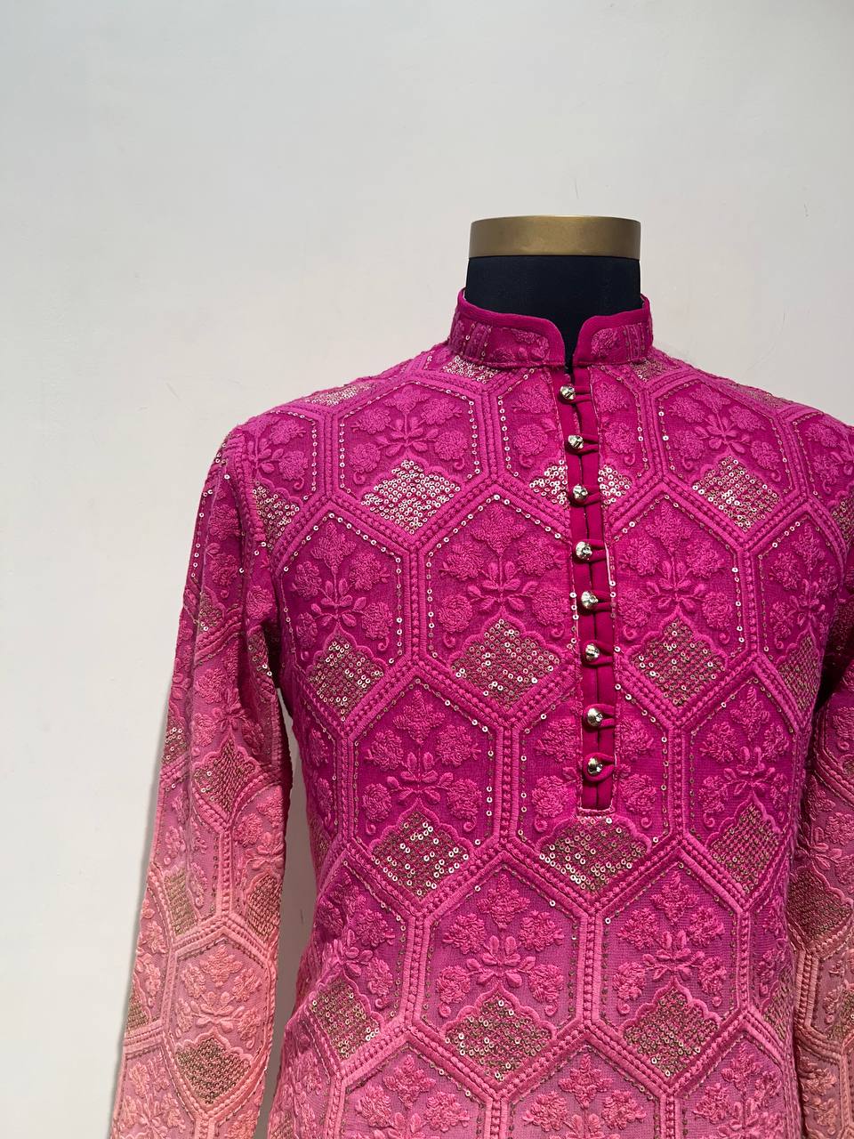 Ombre Dyed Chikankari Kurta Set With Sequins