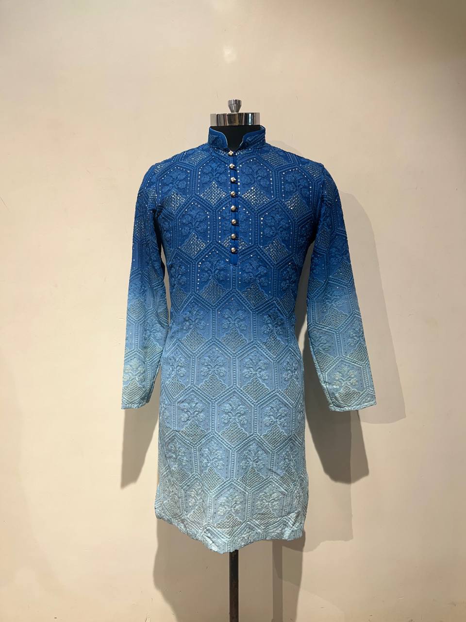 Ombre Dyed Chikankari Kurta Set With Sequins