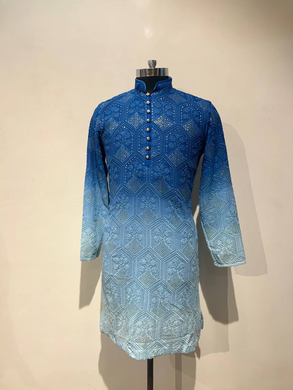 Ombre Dyed Chikankari Kurta Set With Sequins